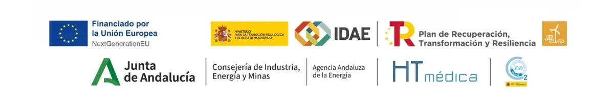 Logotipos institucionales: Unión Europea NextGenerationEU, Plan de Recuperación, Transformación y Resiliencia, Ministerio para la Transición Ecológica y el Reto Demográfico, Junta de Andalucía y Agencia Andaluza de la Energía